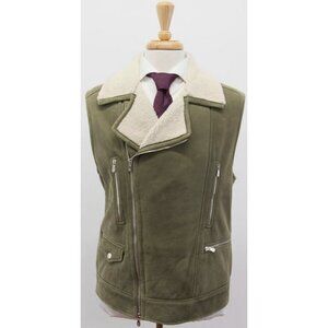 NEW $7995 Brunello Cucinelli Shearling Moto Style Vest! M Mossy Green Fine Suede
